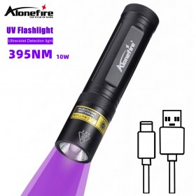Alonefire SV77 10W Mini 395nm UV Flashlight Ultraviolet Blacklight Usb Rechargeable UV Light for Pet Cat Dog Stains Urine Detector Resin Curing