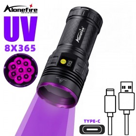 Alonefire SV118 160W 8x365nm Super bright UV LED 365nm High Power Ultraviolet Black light Powerful USB Rechargeable Torch