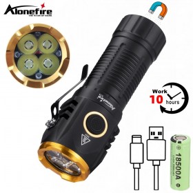 Alonefire X74 Mini LED Flashlight 8000LM Super Bright Keychain Light USB Rechargeable Torch Camping Lantern Pen Clip And Tail Magnet