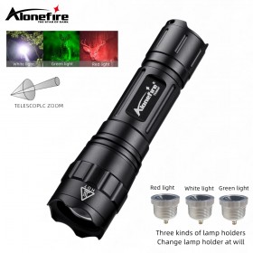 Alonefire TK503F 3in1 Tactical Flashlight Green+Red+White Predator Light Zoomable Adjustable Hunting Torch Coyote Hog Handheld Lamp