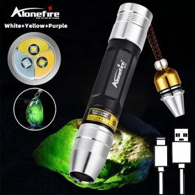 Alonefire SV121 Jade Identification Torch 3 IN 1 LEDs Light Sources Portable Rechargeable UV Flashlight Ultraviolet Gemstones Jewelry amber Money