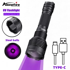 Alonefire SV109 15W 365nm UV Flashlight Type-c Usb Rechargeable Ultraviolet Invisible Ink Marker Ore Money Cat Tinea Pet Urine Stains Detection Lamp