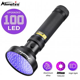 ALONEFIRE New 100LED 395-405 UV Flashlight Powerful Ultraviolet Curing Torch Money CatDog Pet Stains Scorpion Fluorescent ink Marker light