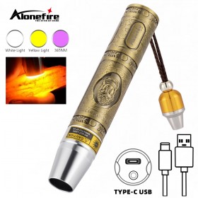 Alonefire SV123 Jade Identification Torch 3LEDs White/Yellow/365nm Rechargeable UV Flashlight Ultraviolet Gems Jewelry Amber Detector