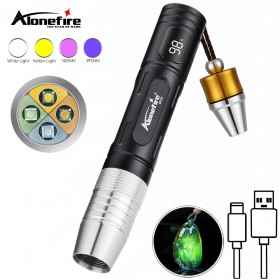 Alonefire SV124 Jade Detector Light 4 Modes 365nm Rechargeable Jade Identification Flashlight Ultraviolet LED UV Torch Lamp Emerald Jewelry Gems Amber