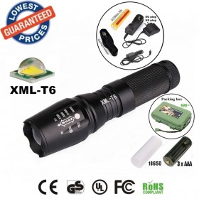 UltraFire E26 CREE XM-L T6 led 2000Lumens Zoomable LED Flashlights Torches lamplight with 18650 rechargeable Battery/charger/holster/box